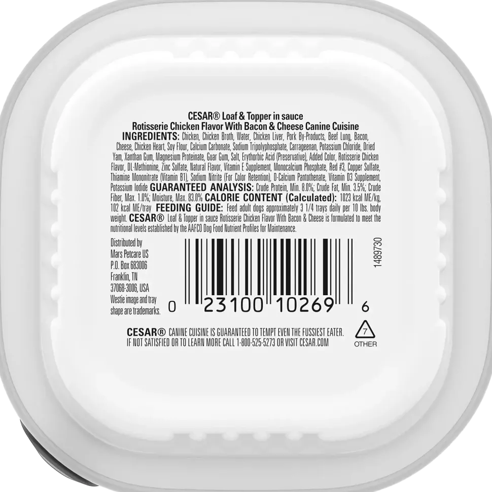 Cesar Loaf & Topper in Sauce Adult Wet Dog Food Rotisserie Chicken w/Bacon & Cheese 3.5-oz