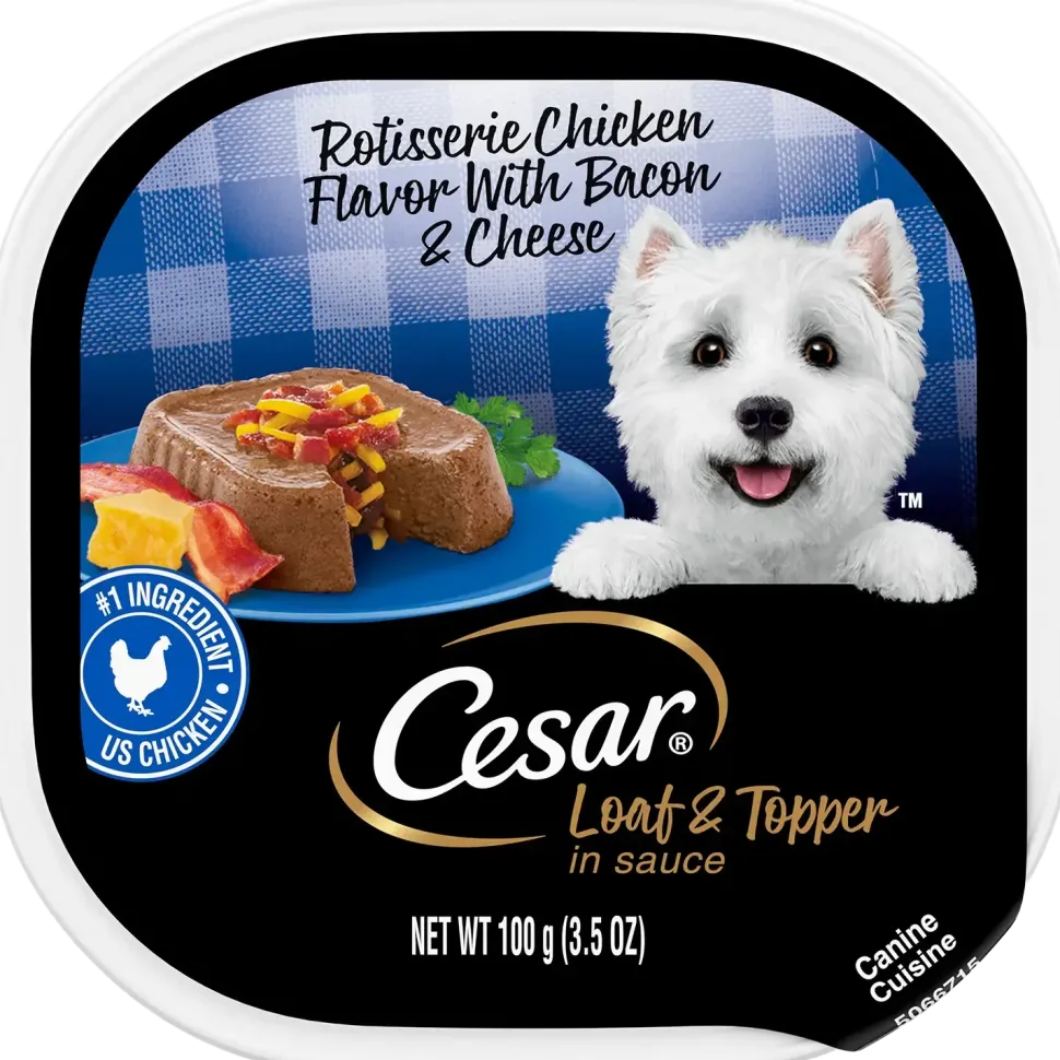Cesar Loaf & Topper in Sauce Adult Wet Dog Food Rotisserie Chicken w/Bacon & Cheese 3.5-oz