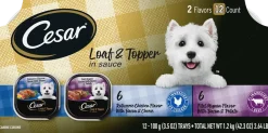 Cesar Loaf & Topper in Sauce Adult Wet Dog Food Variety Pack Rotisserie Chicken, Filet Mignon 12 Count 3.5-oz
