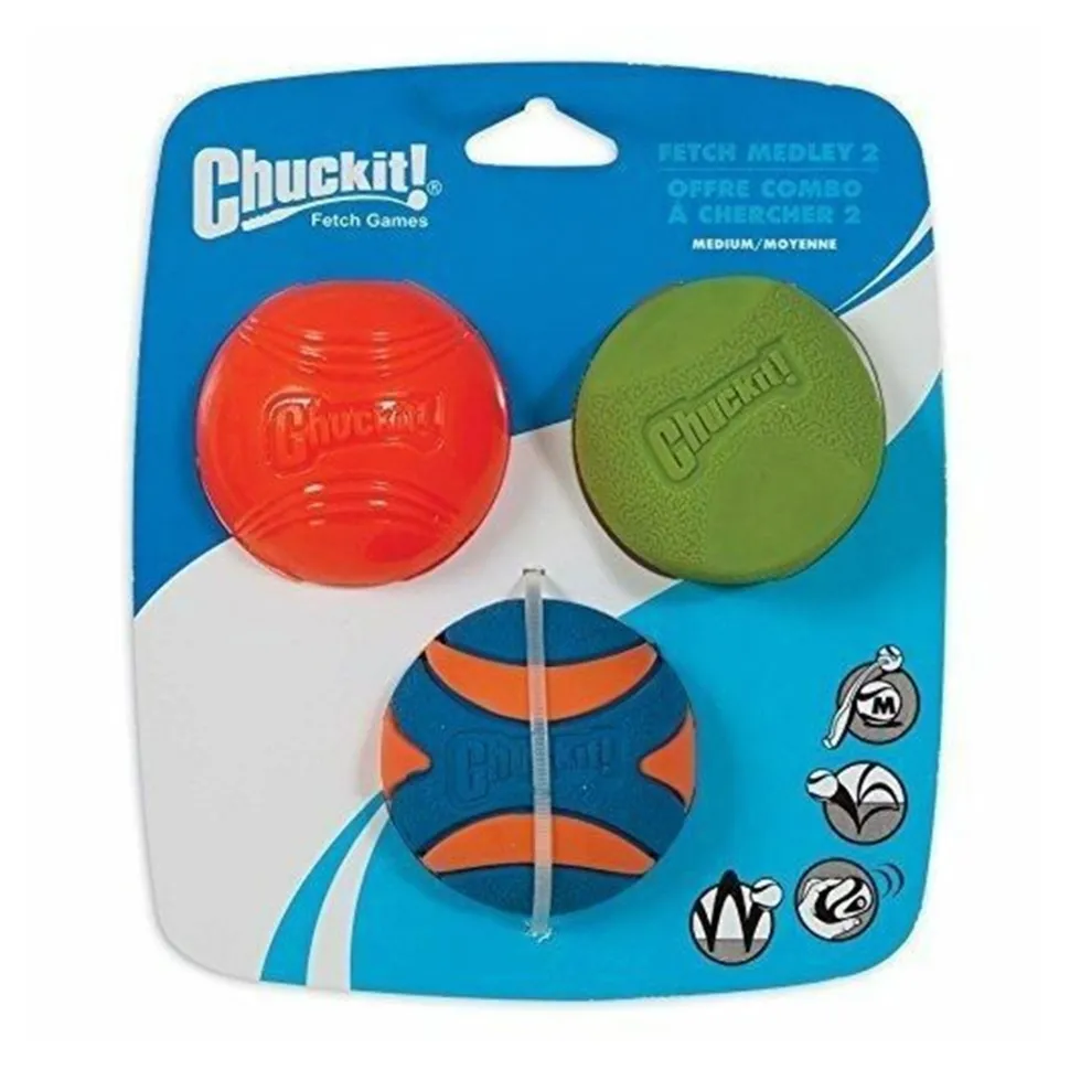 Chuckit! Fetch Ball Medley 2 Triple Pack Ball Dog Toy Medium 3 Count
