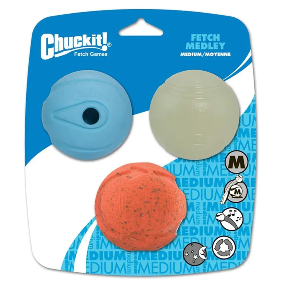 Chuckit! Fetch Medley Balls Dog Toy 2 Multicolor Medium 3 Count