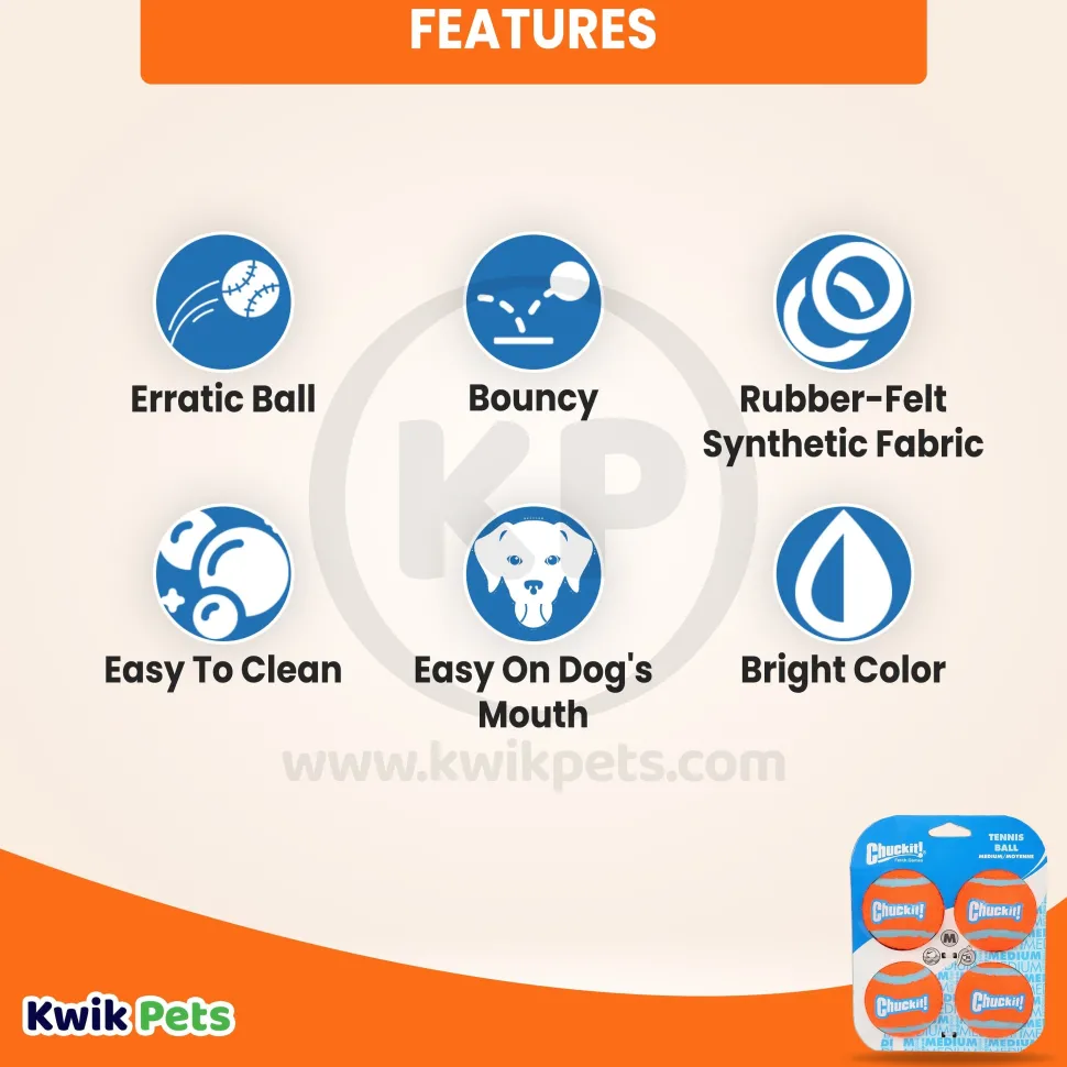 Chuckit! Tennis Ball Dog Toy Hang Tab Blue/Orange Medium 4 Count