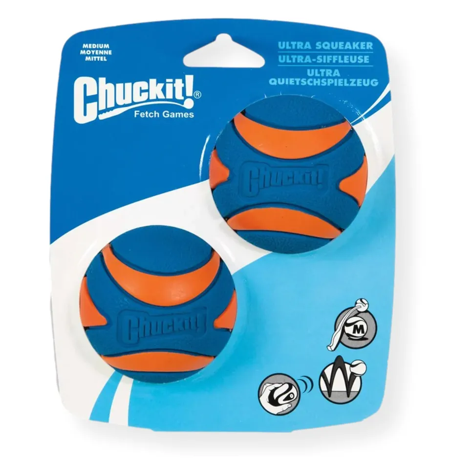 Chuckit! Ultra Squeaker Balls Dog Toy Blue/Orange Medium 2 Count