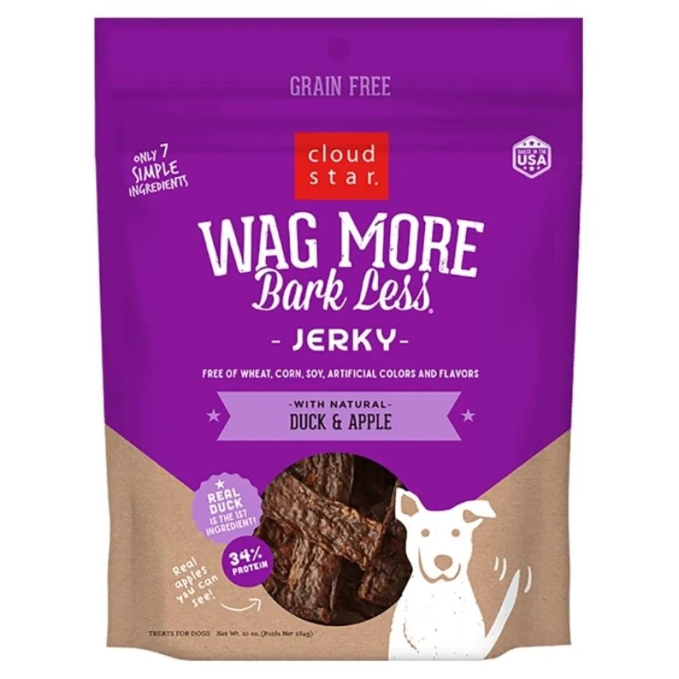 Cloud Star Wag More Bark Less Grain Free Jerky Dog Treats with Natural Duck & Apple 10-oz