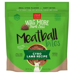 Cloud Star Wag More Bark Less Grain Free Meatball Bites Dog Treats Gyro Lamb Recipe 14-oz