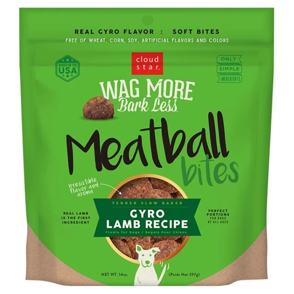 Cloud Star Wag More Bark Less Grain Free Meatball Bites Dog Treats Gyro Lamb Recipe 14-oz