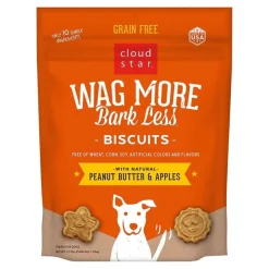 Cloud Star Wag More Bark Less Grain Free Biscuits Crunchy Dog Treats with Natural Peanut Butter & Apple 2.5-lb