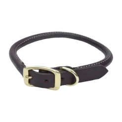 Coastal Circle T Oak Tanned Leather Round Dog Collar Black 1 in X 24 in