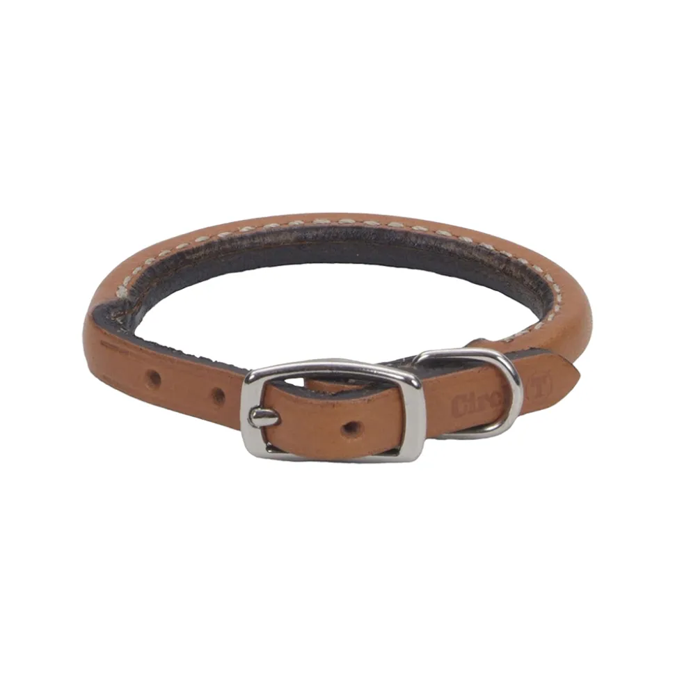 Coastal Circle T Oak Tanned Leather Round Dog Collar Tan 3/8 in X 12 in