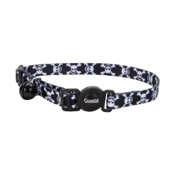 Coastal Safe Cat Adjustable Breakaway Collar Black Skulls 3/8 in X 8-12 in