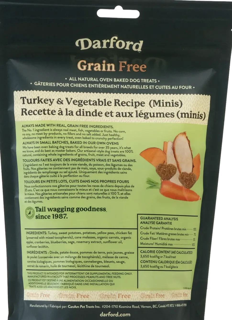 Darford Grain Free Biscuits Turkey Recipe Dog Treats Minis 12-oz