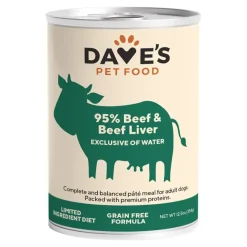 Dave's Pet Food 95% Premium Beef & Beef Liver Pate Grain-Free Canned Wet Dog Food 12.5-oz