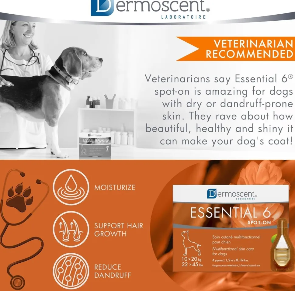 Dermoscent Essential 6 Spot-on Skin Care for Dogs 22 to 45 lbs