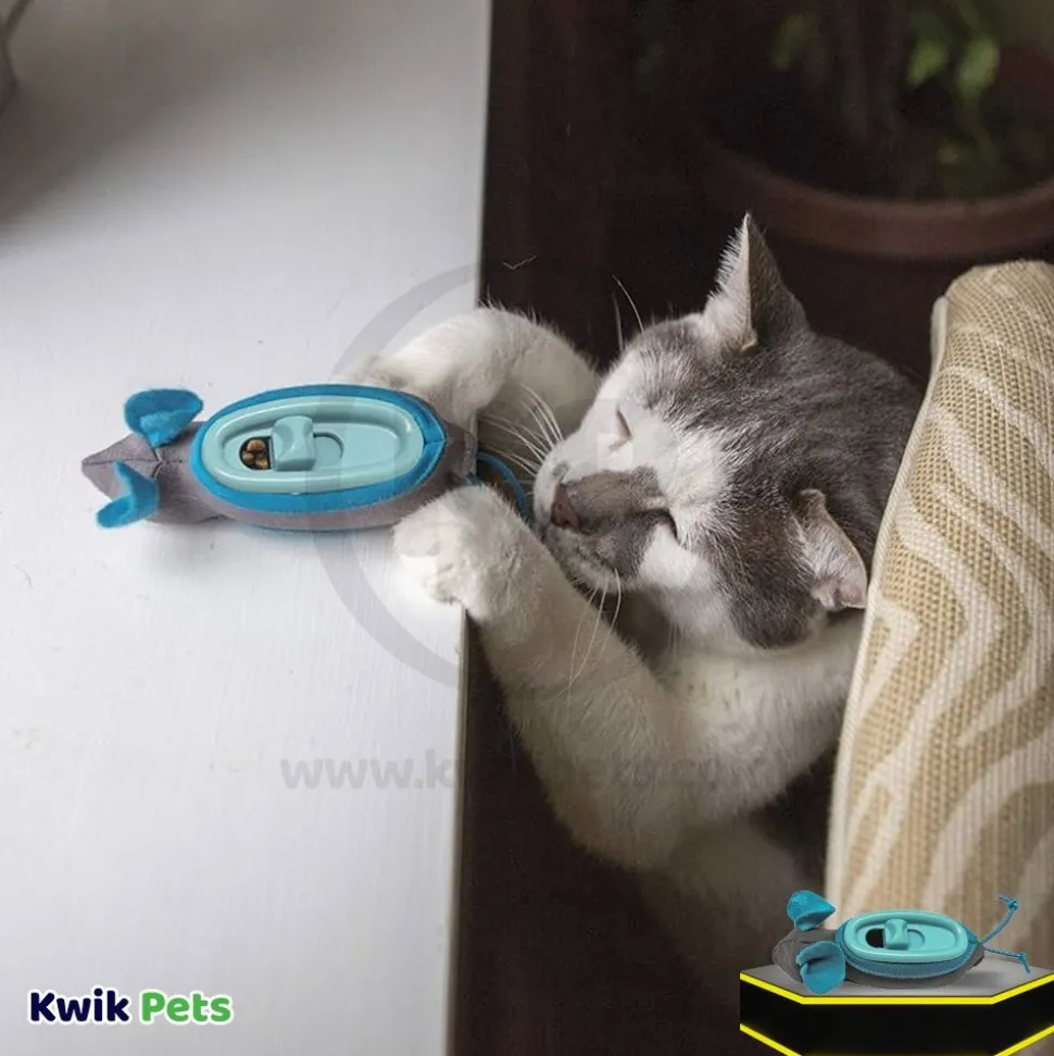 Doc & Phoebe's The Hunting Snacker Interactive Cat Feeder Toy Black & Blue 3.5-in