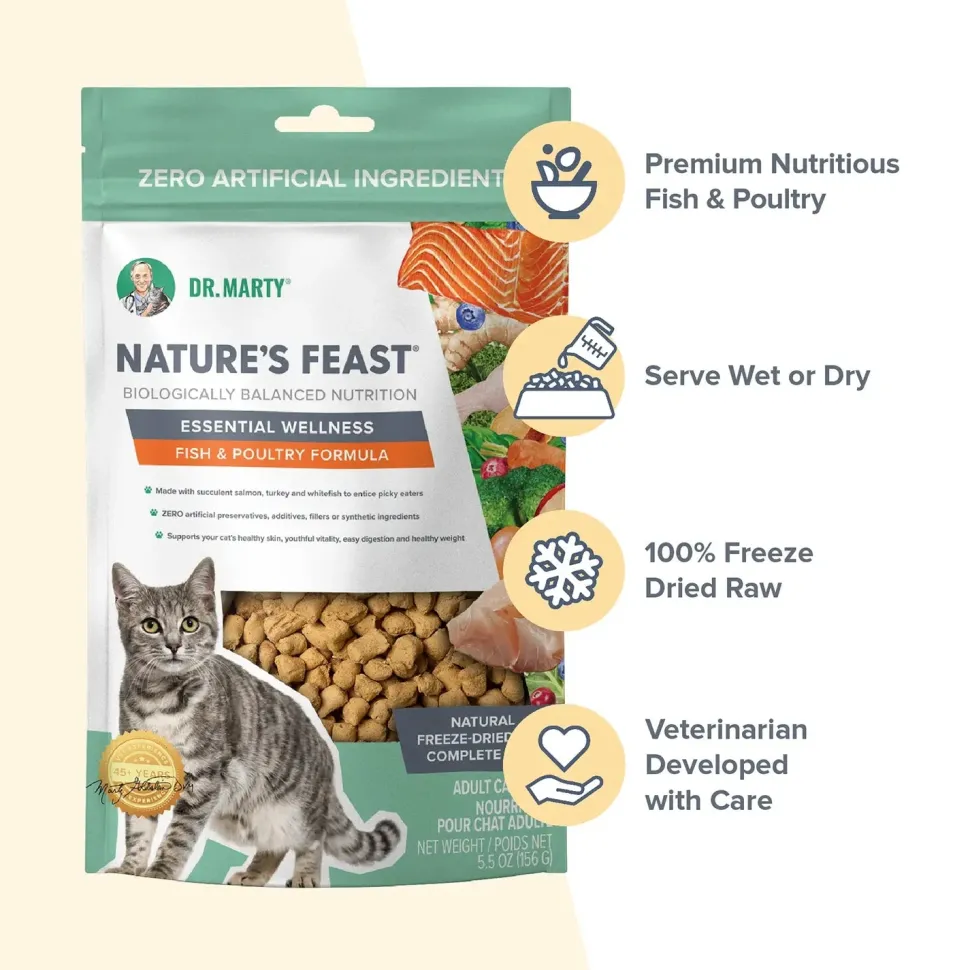 Dr. Marty Nature's Feast Essential Wellness Premium Freeze-Dried Raw Adult Cat Food Fish & Poultry 5.5-oz