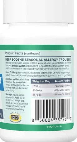 Dr. Marty Shine & Luster Canine Seasonal Allergy Support Dog Chewable Tablet 60 Count