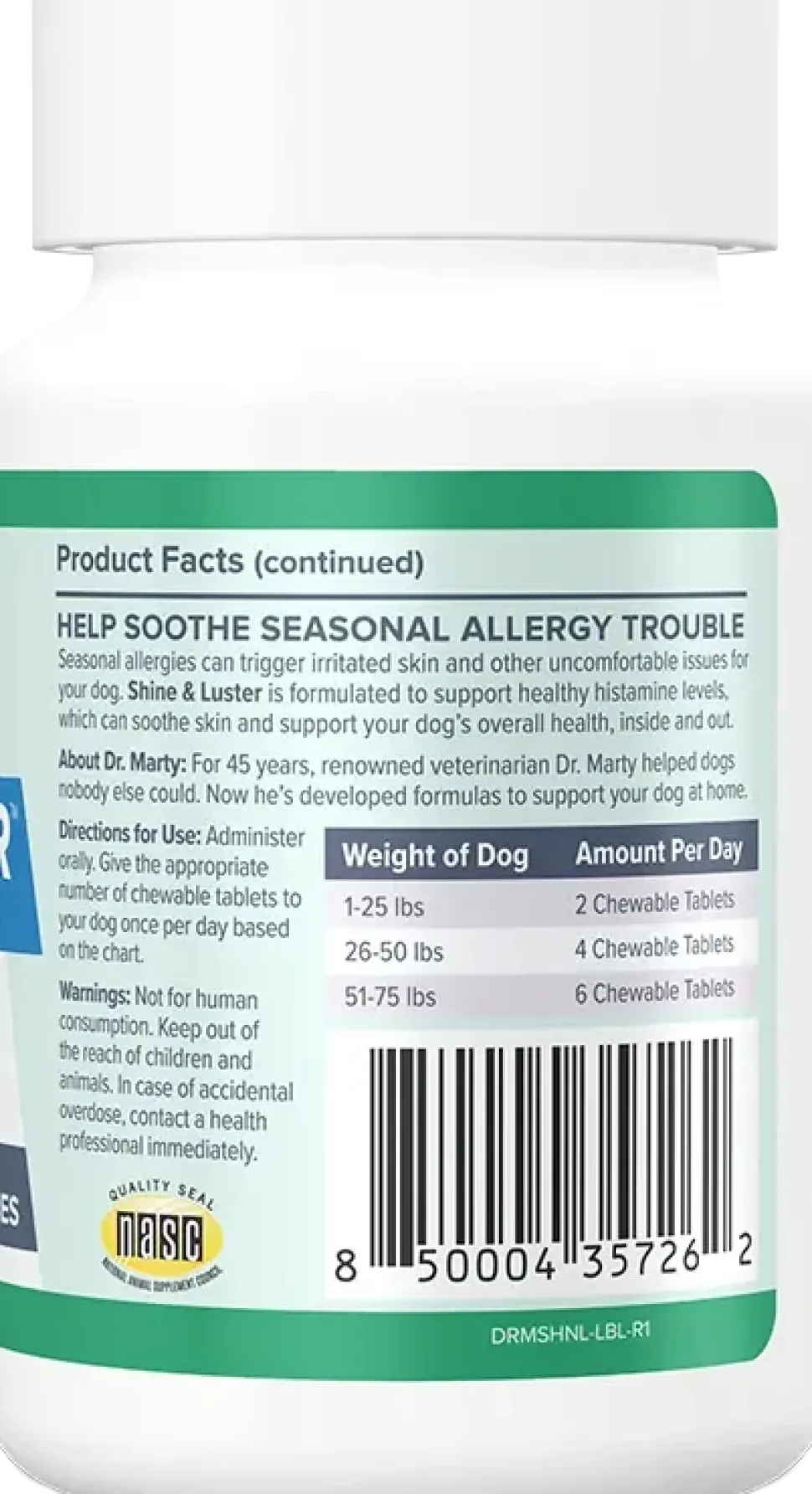 Dr. Marty Shine & Luster Canine Seasonal Allergy Support Dog Chewable Tablet 60 Count