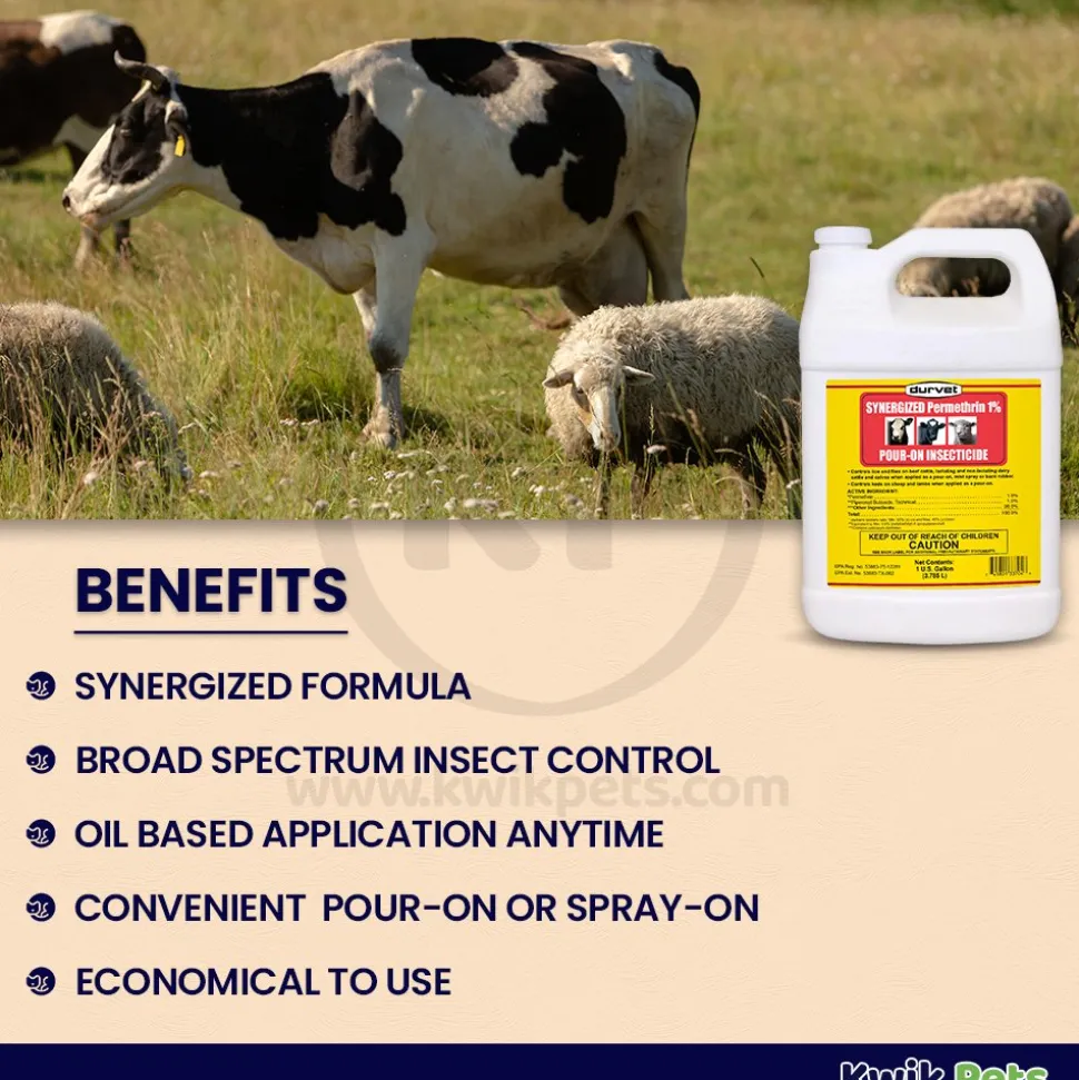 Durvet Synergized Permethrin 1% Pour-On Insectiside 1-gal
