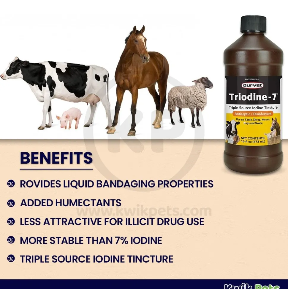 Durvet Triodine-7 Triple Source Iodine Tincture Antiseptic Disinfectant 16-oz