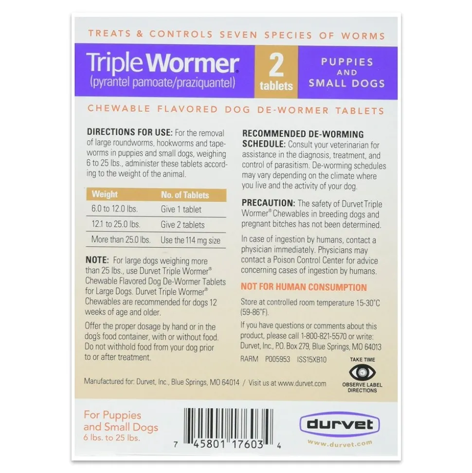 Durvet Triple Wormer Chewable Tablets for Small Dogs & Puppies 2 Count
