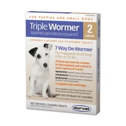 Durvet Triple Wormer Chewable Tablets for Small Dogs & Puppies 2 Count