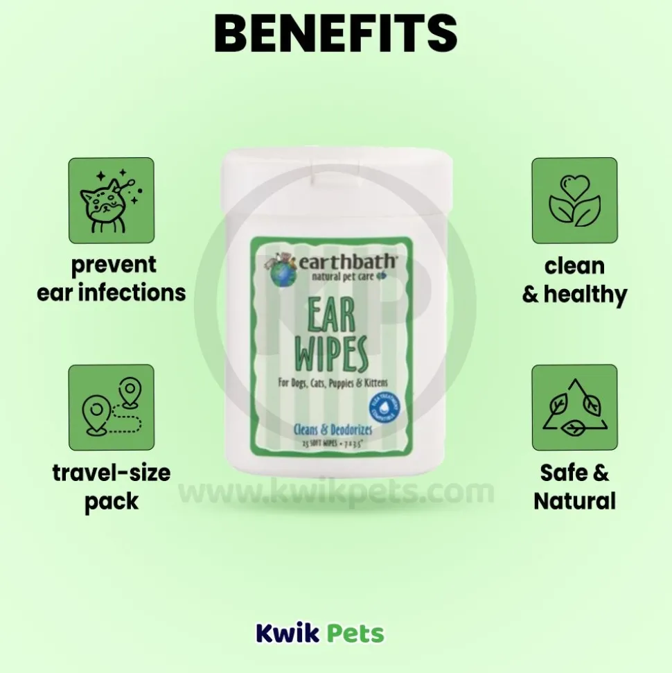 Earthbath Ear Wipes for Dogs & Cats 25 Count