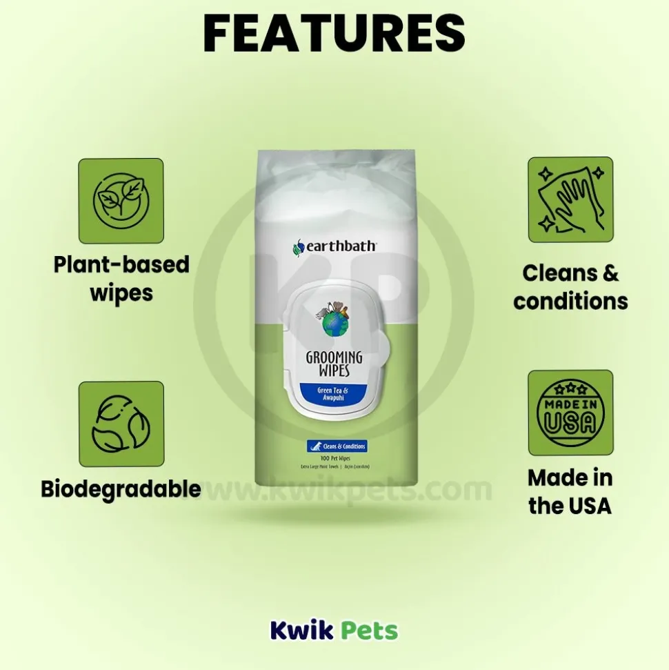Earthbath Grooming Wipes for Dogs Green Tea & Awapuhi 100 Count