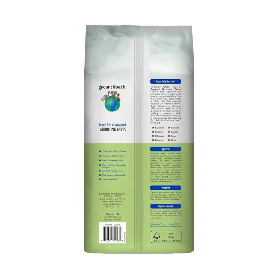 Earthbath Grooming Wipes for Dogs Green Tea & Awapuhi 100 Count