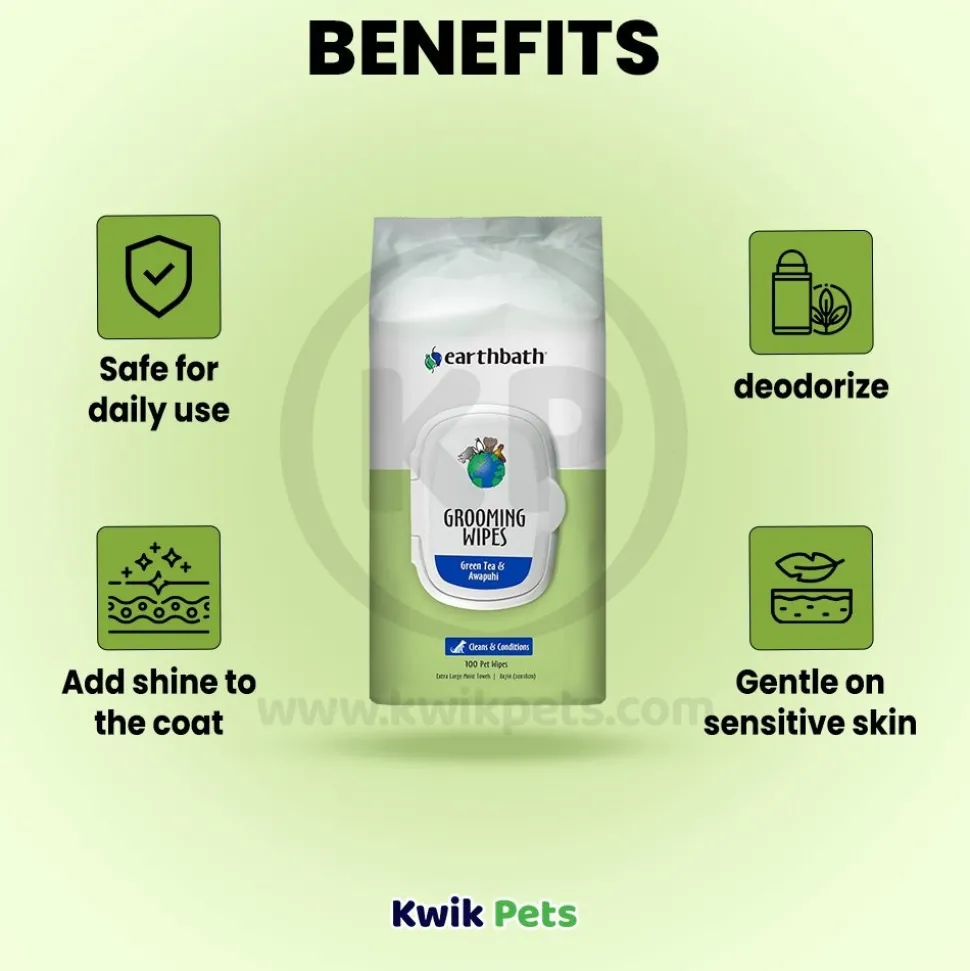 Earthbath Grooming Wipes for Dogs Green Tea & Awapuhi 100 Count