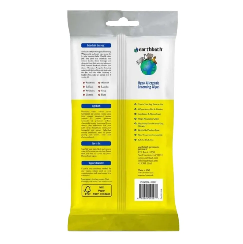 Earthbath Hypo-Allergenic Pet Grooming Wipes Fragrance Free 30 Count