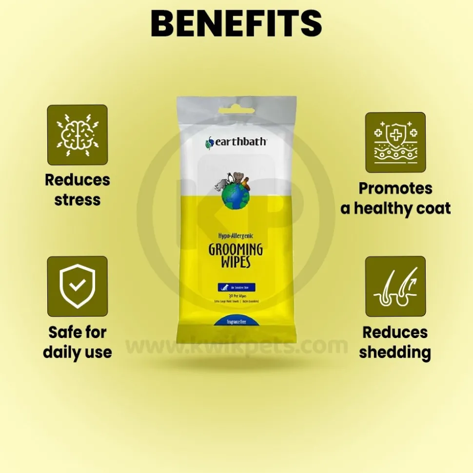 Earthbath Hypo-Allergenic Pet Grooming Wipes Fragrance Free 30 Count