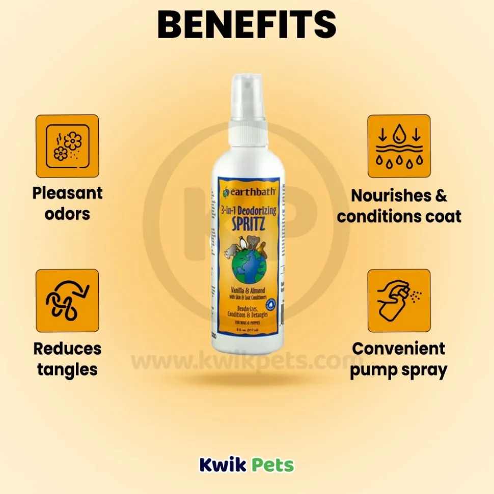Earthbath 3-in-1 Deodorizing Spritz for Dogs Vanilla & Almond 8-oz