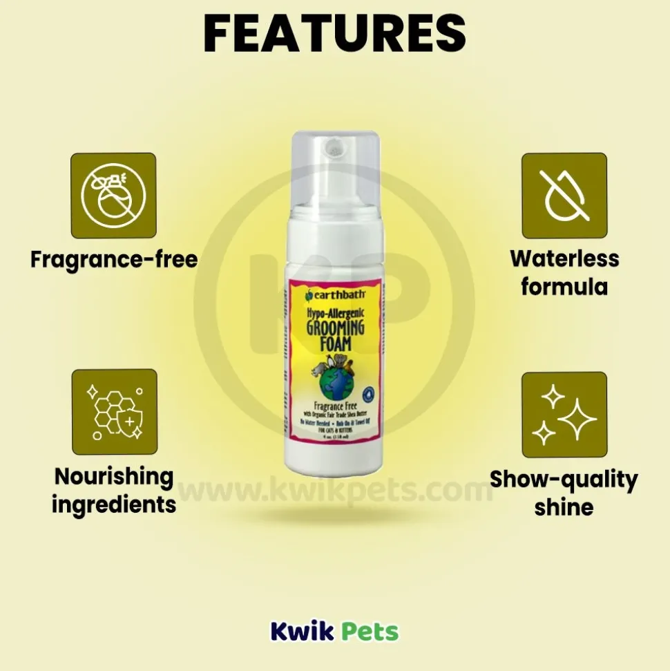 Earthbath Waterless Grooming Foam for Cats & Kittens Fragrance Free 4-oz