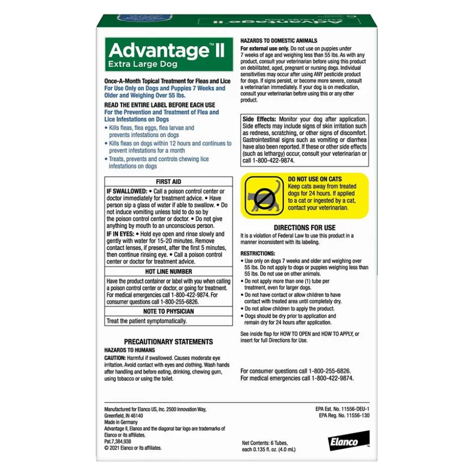 Elanco Advantage II 6-Month Supply Topical Flea Treatment & Prevention for Extra Large Dogs Over 55 lbs