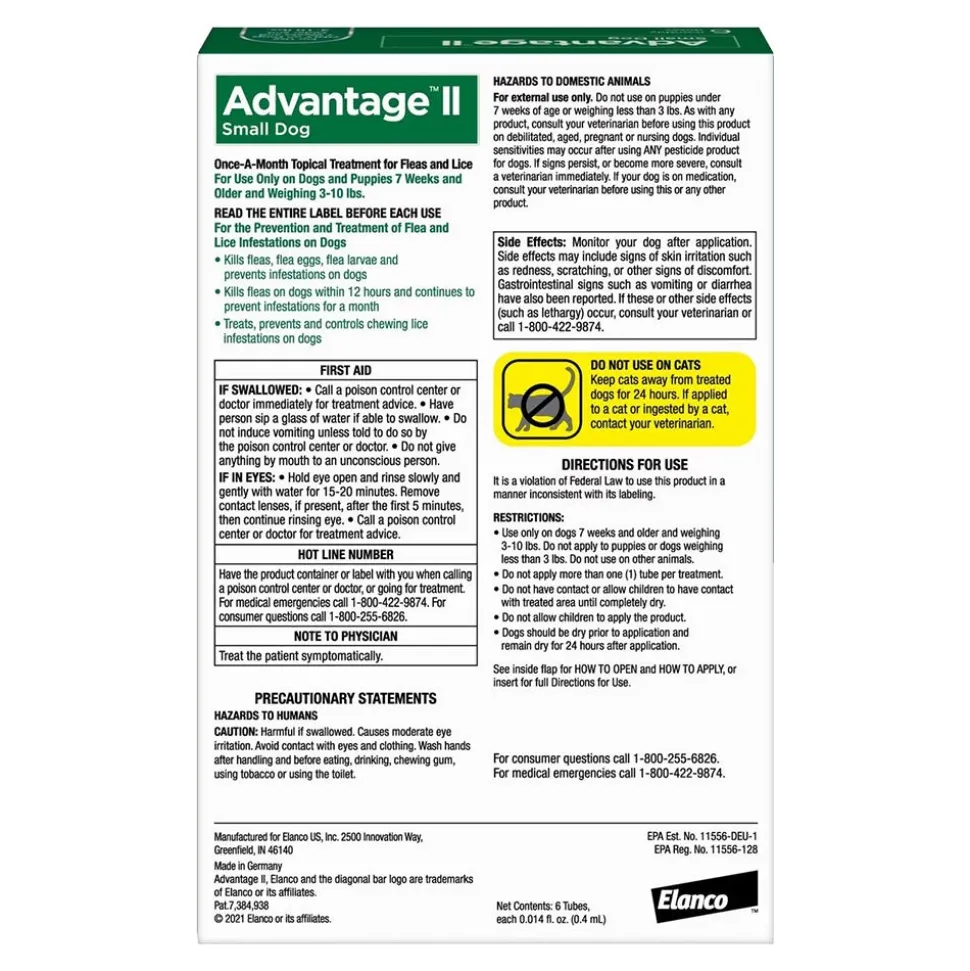 Elanco Advantage II 6-Month Supply Topical Flea Treatment & Prevention for Small Dogs 3-10 lbs