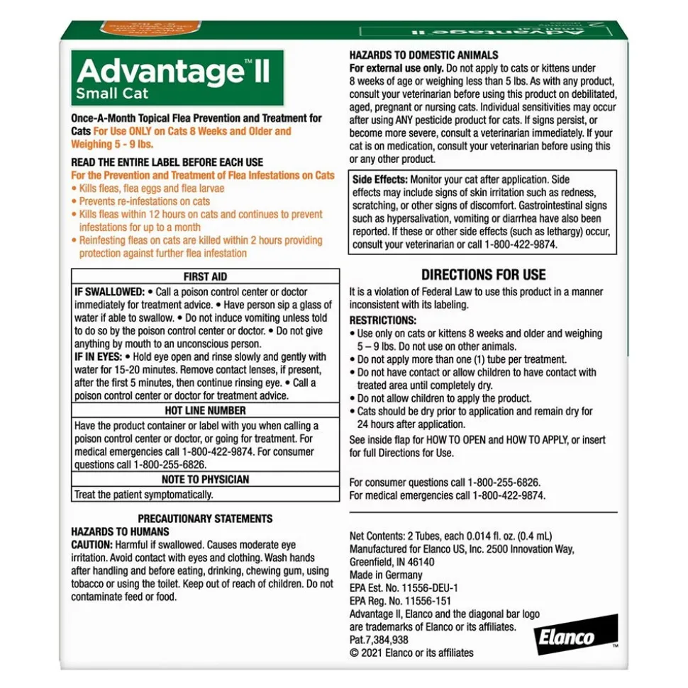 Elanco Advantage II 2-Month Supply Topical Flea Treatment & Prevention for Small Cats 5-9 lbs