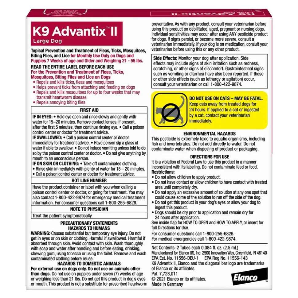 Elanco K9 Advantix II 1-Month Supply Topical Flea, Tick & Mosquito Treatment & Prevention for Large Dogs 21-55 lbs