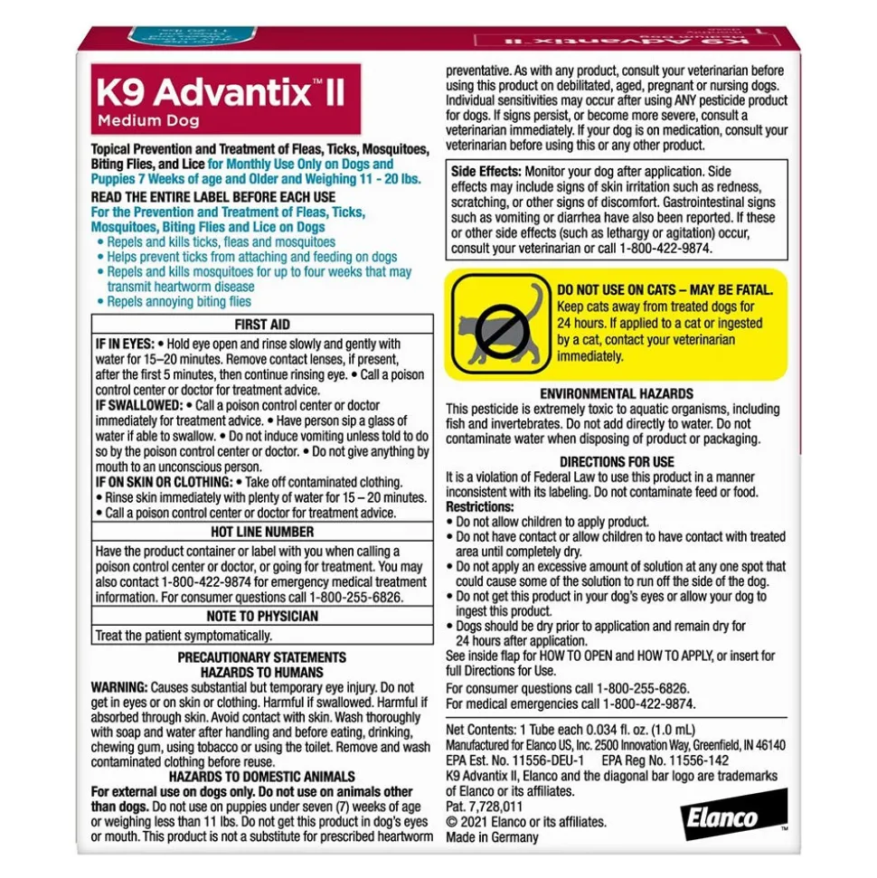 Elanco K9 Advantix II 1-Month Supply Topical Flea, Tick & Mosquito Treatment & Prevention for Medium Dogs 11-20 lbs