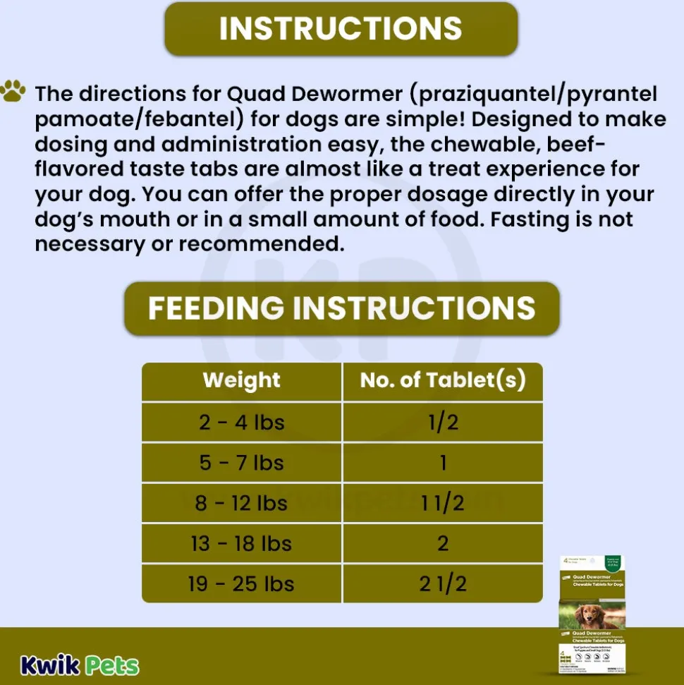 Elanco Quad Dewormer Chewable Tablets for Small Dogs 2-25 lbs 4 Count