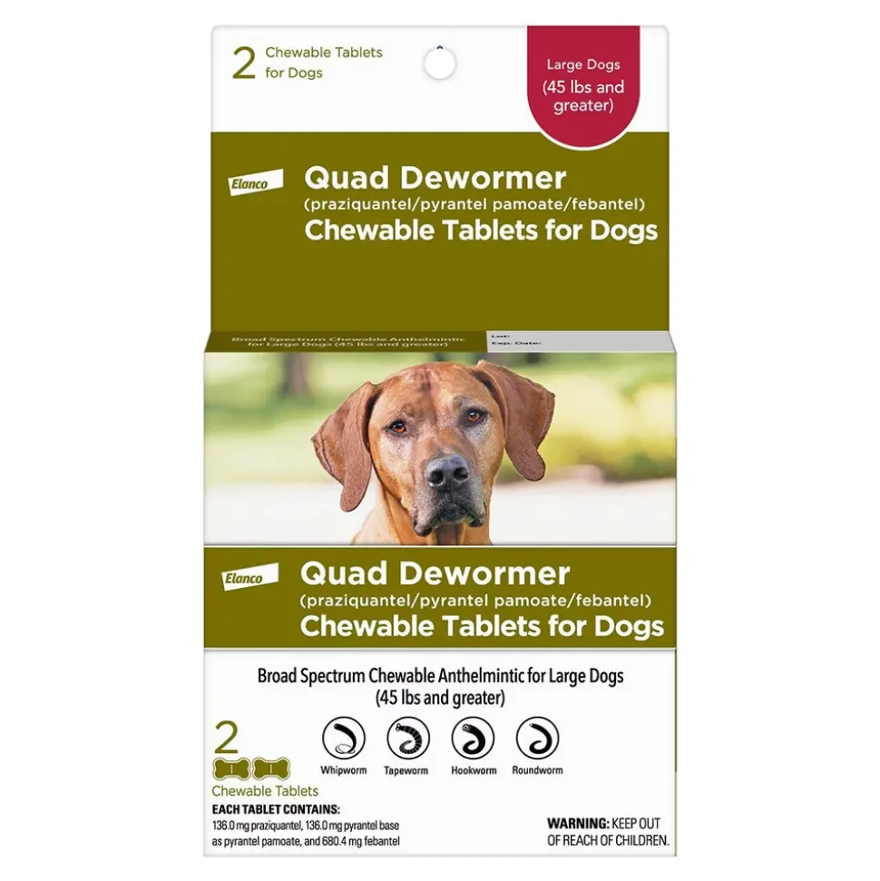 Elanco Quad Dewormer Chewable Tablets for Large Dogs Over 45 lbs 2 Count