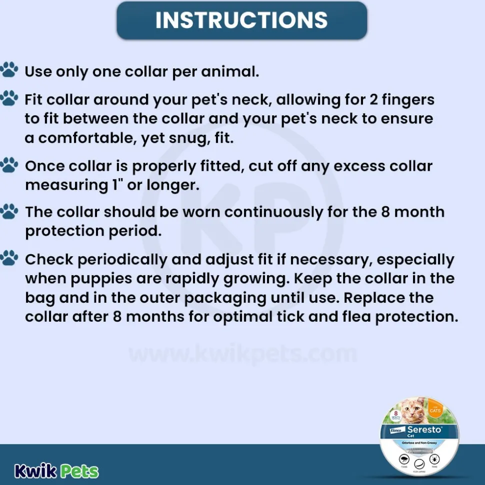 Elanco Seresto Flea & Tick Treatment & Prevention Collar for Cats 8 Months Protection One Size