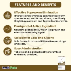 Elanco Tapeworm Dewormer (praziquantel tablets) for Cats & Kittens 3 Count