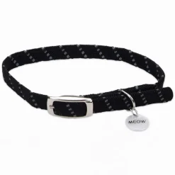 Elasta Cat Reflective Safety Stretch Collar with Reflective Charm Black 3/8 In X 10 in
