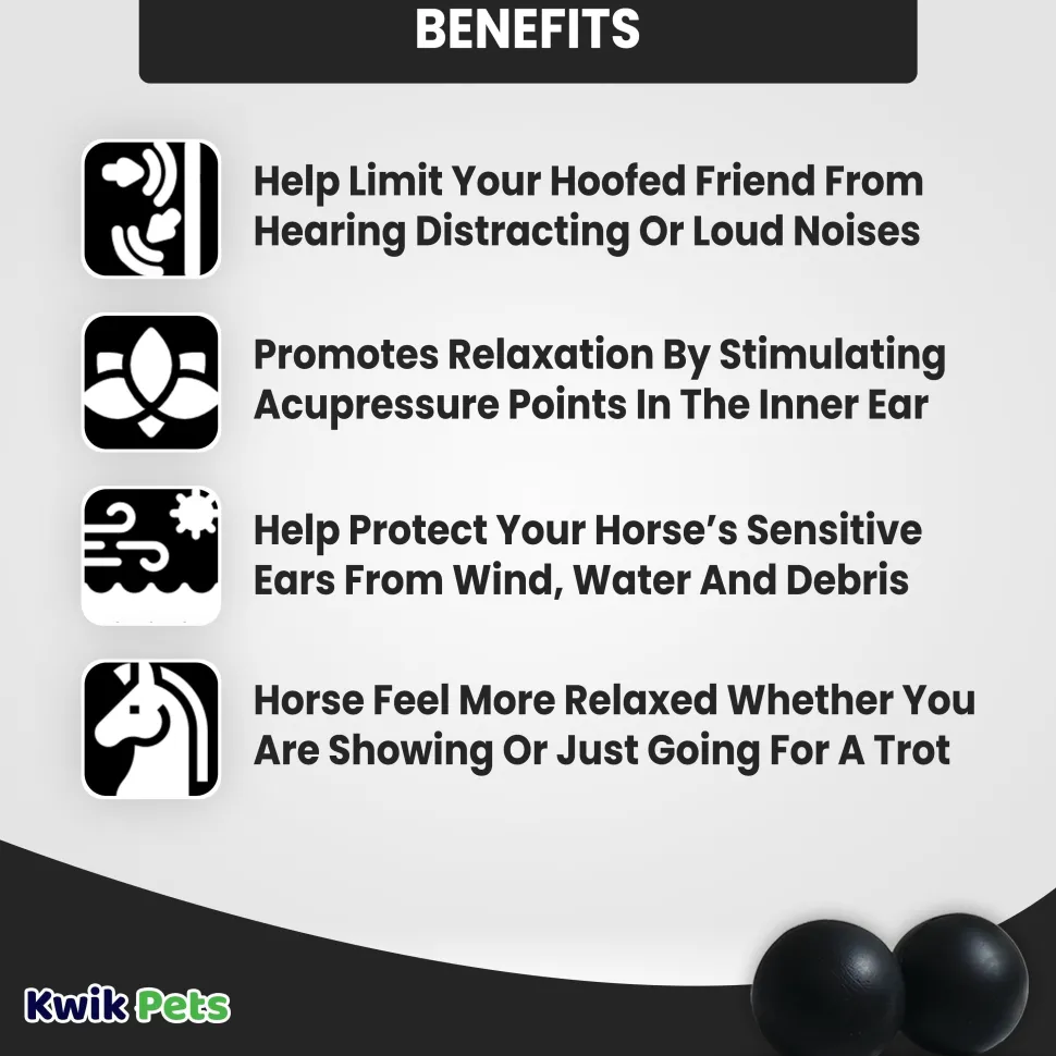 Equine Healthcare International Smooth Style Pomms Horse Ear Plugs Black 4 Count