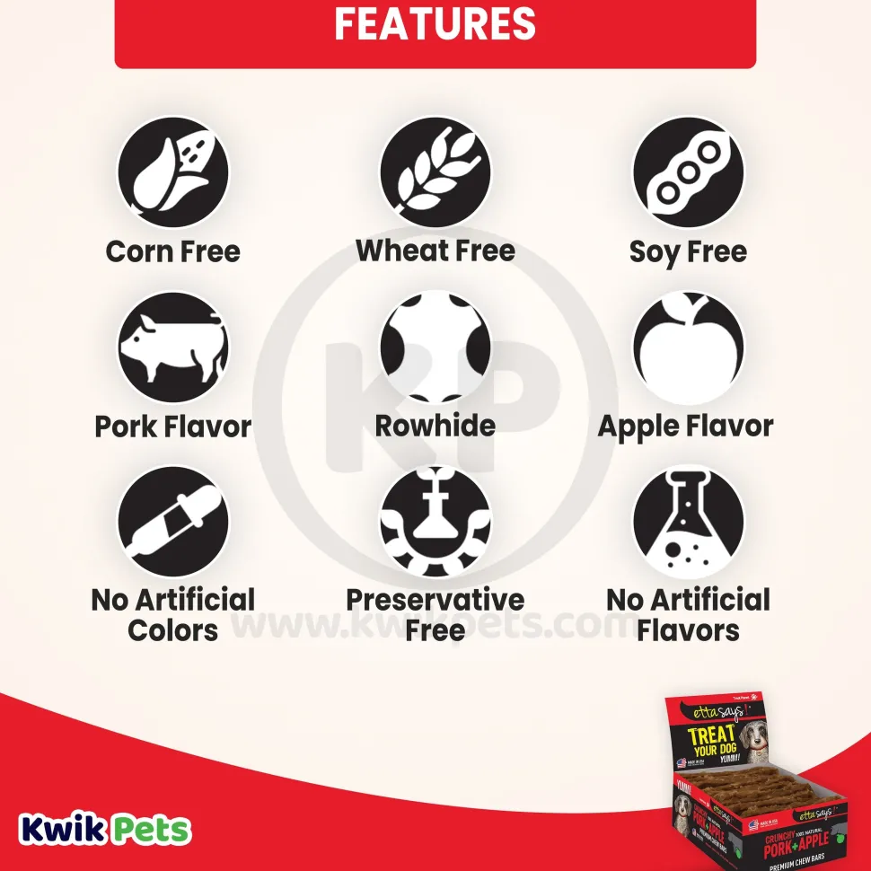Etta Says! Premium Crunchy Bars Pork & Apple Dog Treats 12 Count