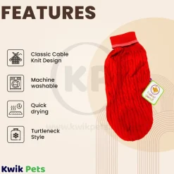 Fashion Pet Classic Cable Dog Sweater Red In XXX-Small