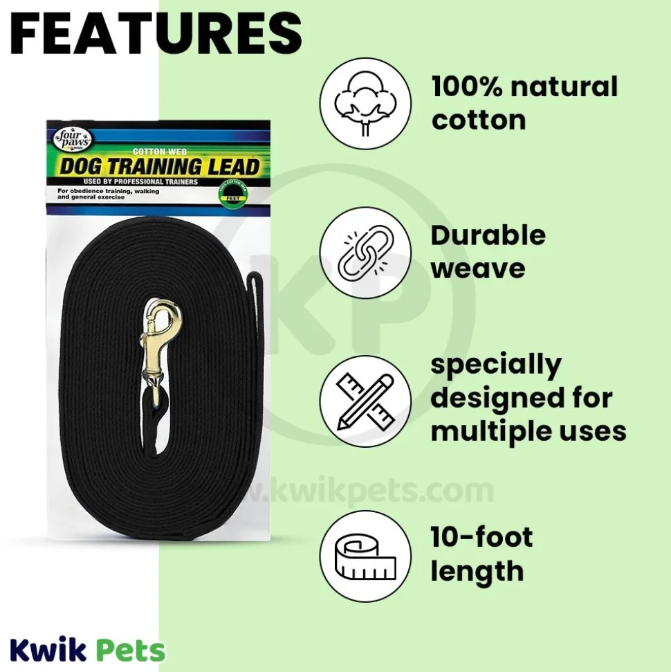 Four Paws Cotton Web Dog Training Lead Black 10-ft