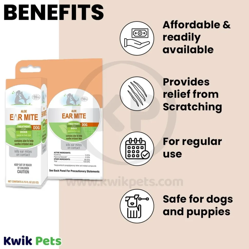 Four Paws Healthy Promise Aloe Ear Mite Treatment For Dogs 0.75-oz