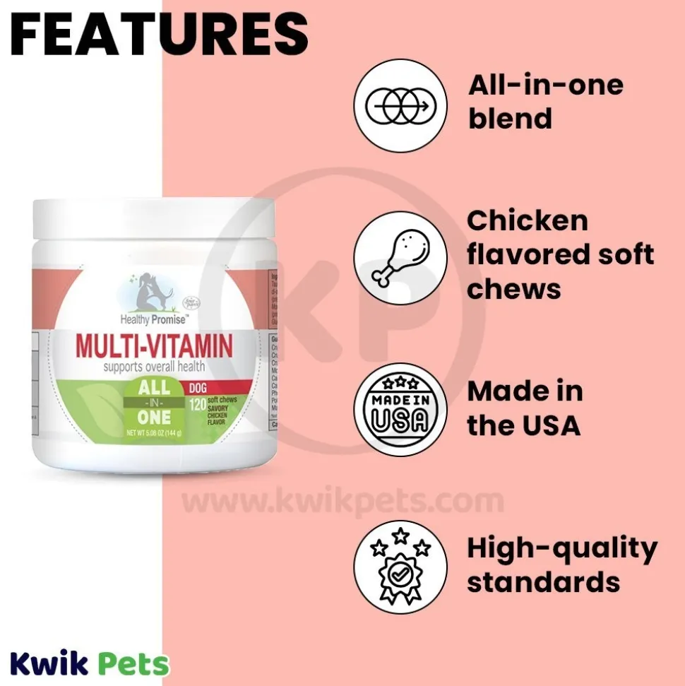 Four Paws Healthy Promise Dog Multi-Vitamins Soft Chews Savory Chicken 120 Count 5.08-oz