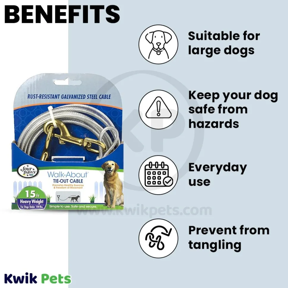 Four Paws Heavy Weight Dog Tie-Out Cable Silver 15-ft